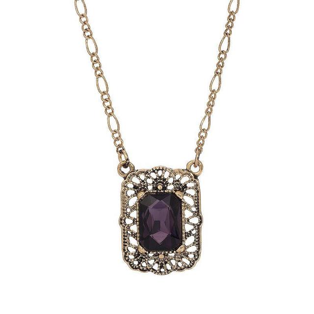 1928 Gold Tone Crystal Filigree Square Necklace, Womens, Purple Product Image