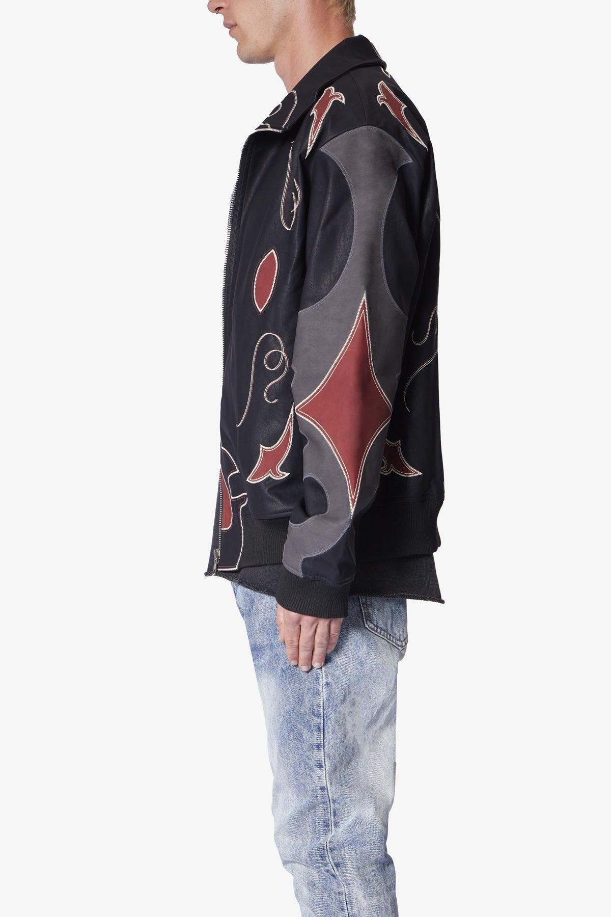 Rodeo Leather Bomber Jacket - Black/Red Product Image