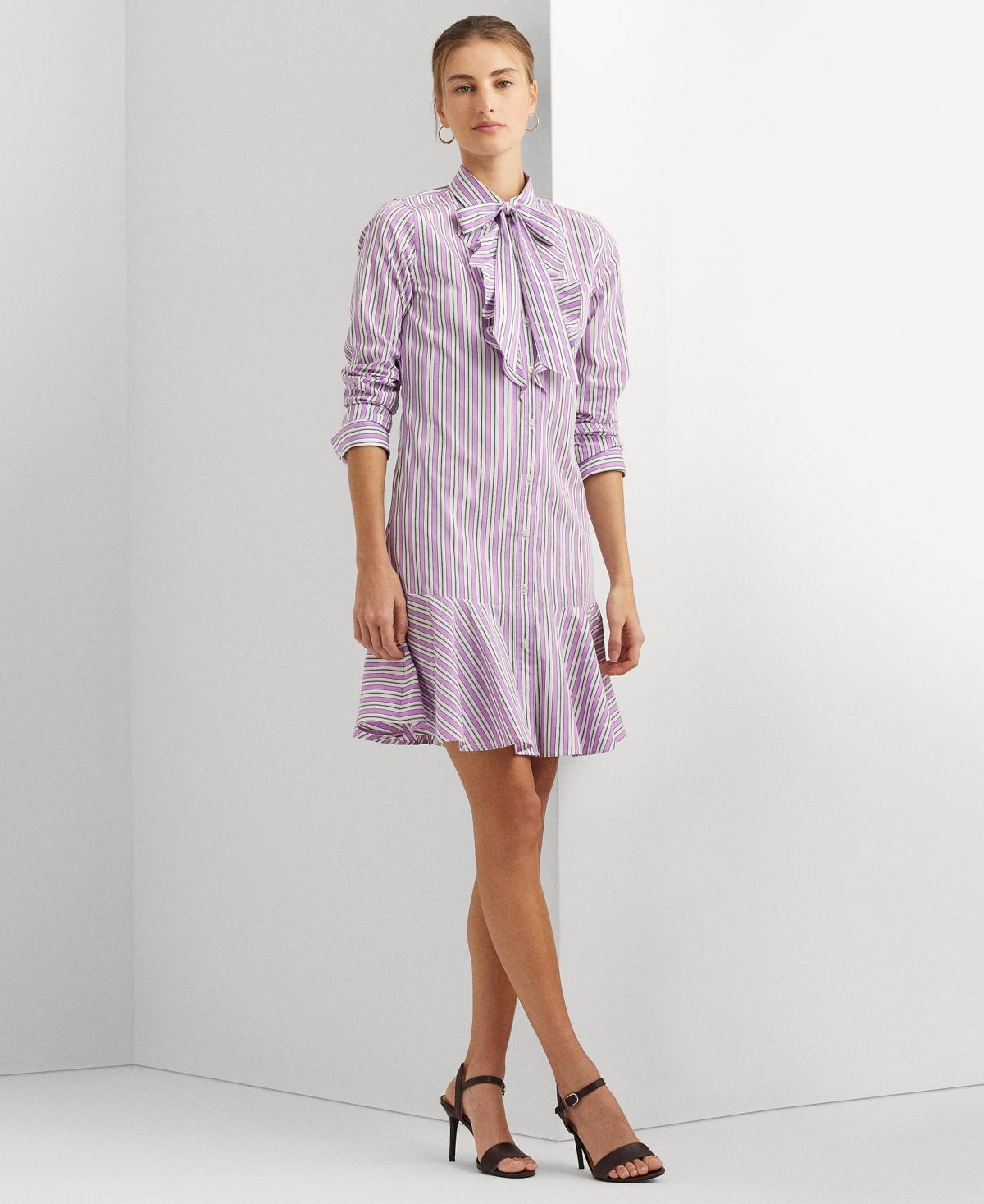 Women's Striped Broadcloth Tie-Neck Shirtdress Product Image