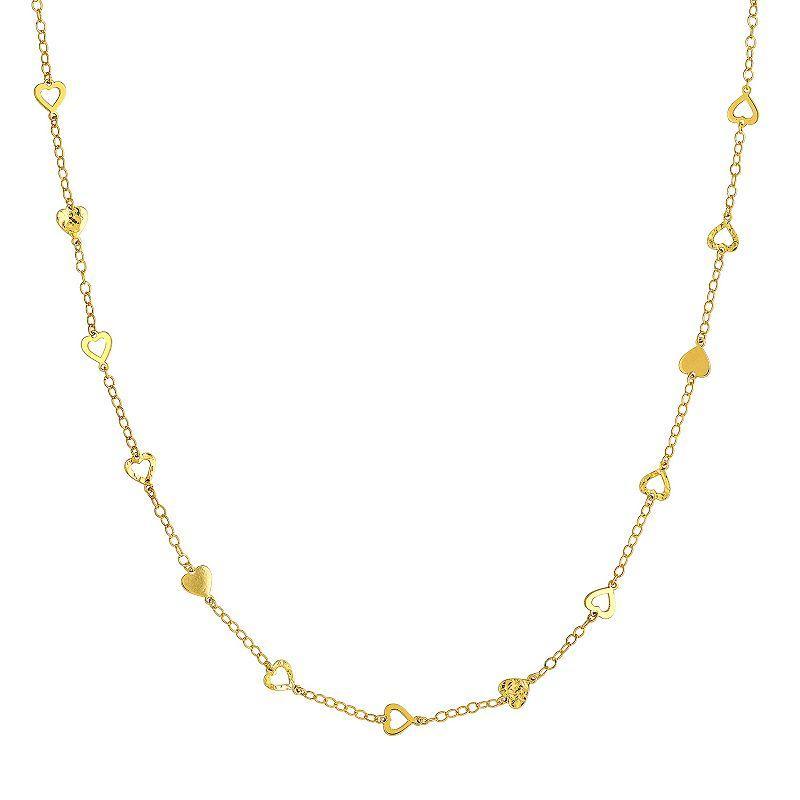 14k Gold Mixed Heart Adjustable Station Necklace, Womens Product Image