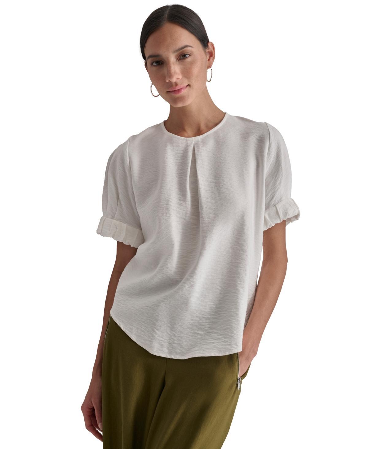 Dkny Womens Puff-Sleeve Pleated Blouse Product Image