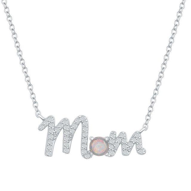 Simona Sterling Silver Cz And White Opal 'mom' Necklace, 18 Product Image