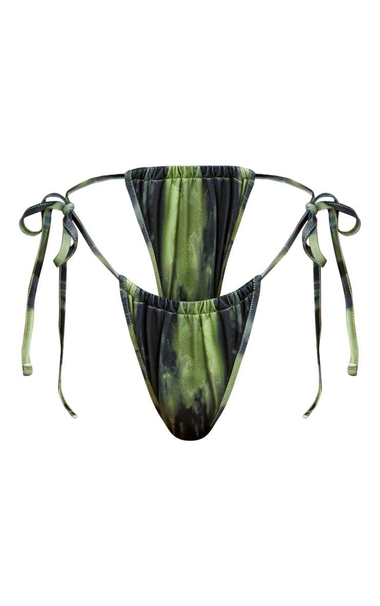 Green Grunge Print Tie Side Bikini Bottoms Product Image