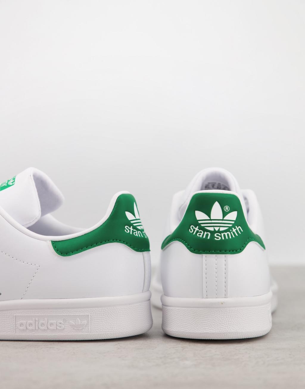 adidas Originals Stan Smith leather sneakers in white with green tab Product Image