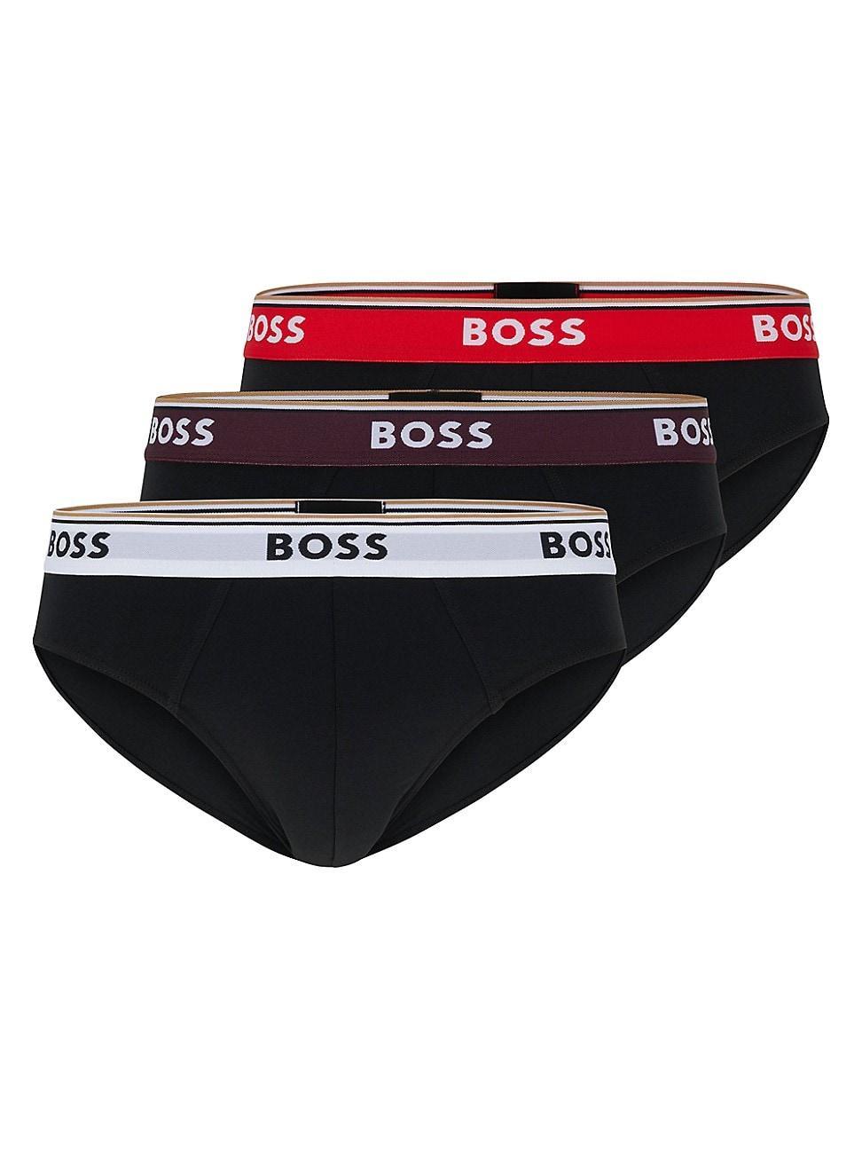 Mens Three-pack of stretch-cotton briefs with logo waistbands Product Image