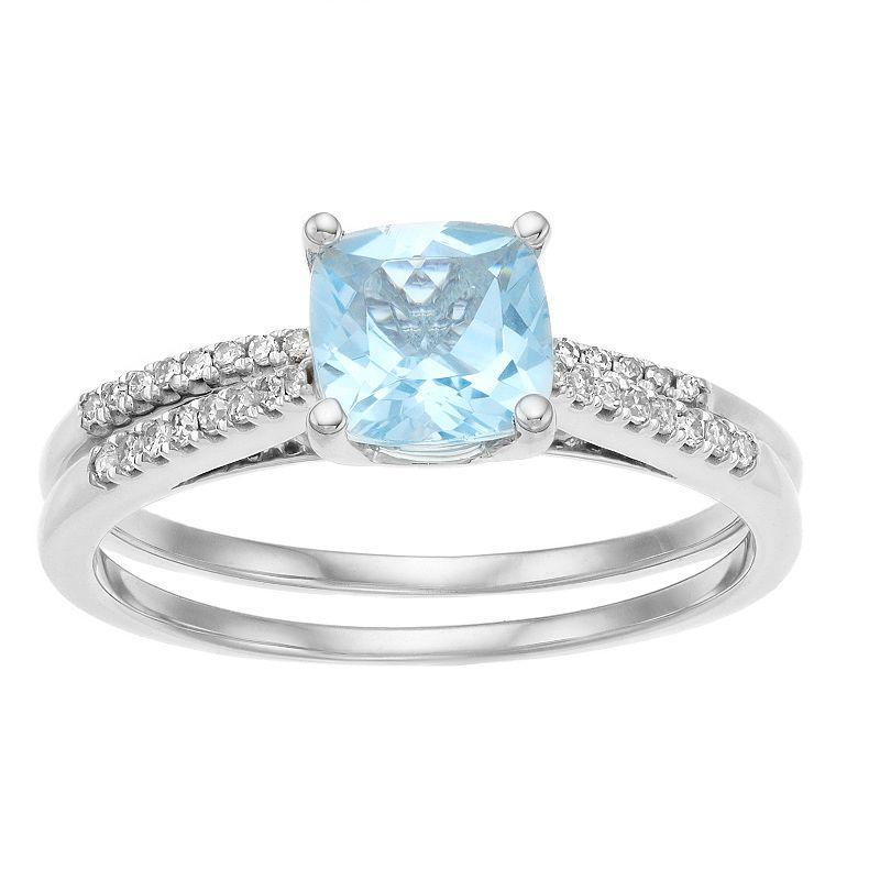 Gemminded 10k White Gold Aquamarine 1/7 Carat T.W. Diamond Ring, Womens, 10k Whgold Product Image