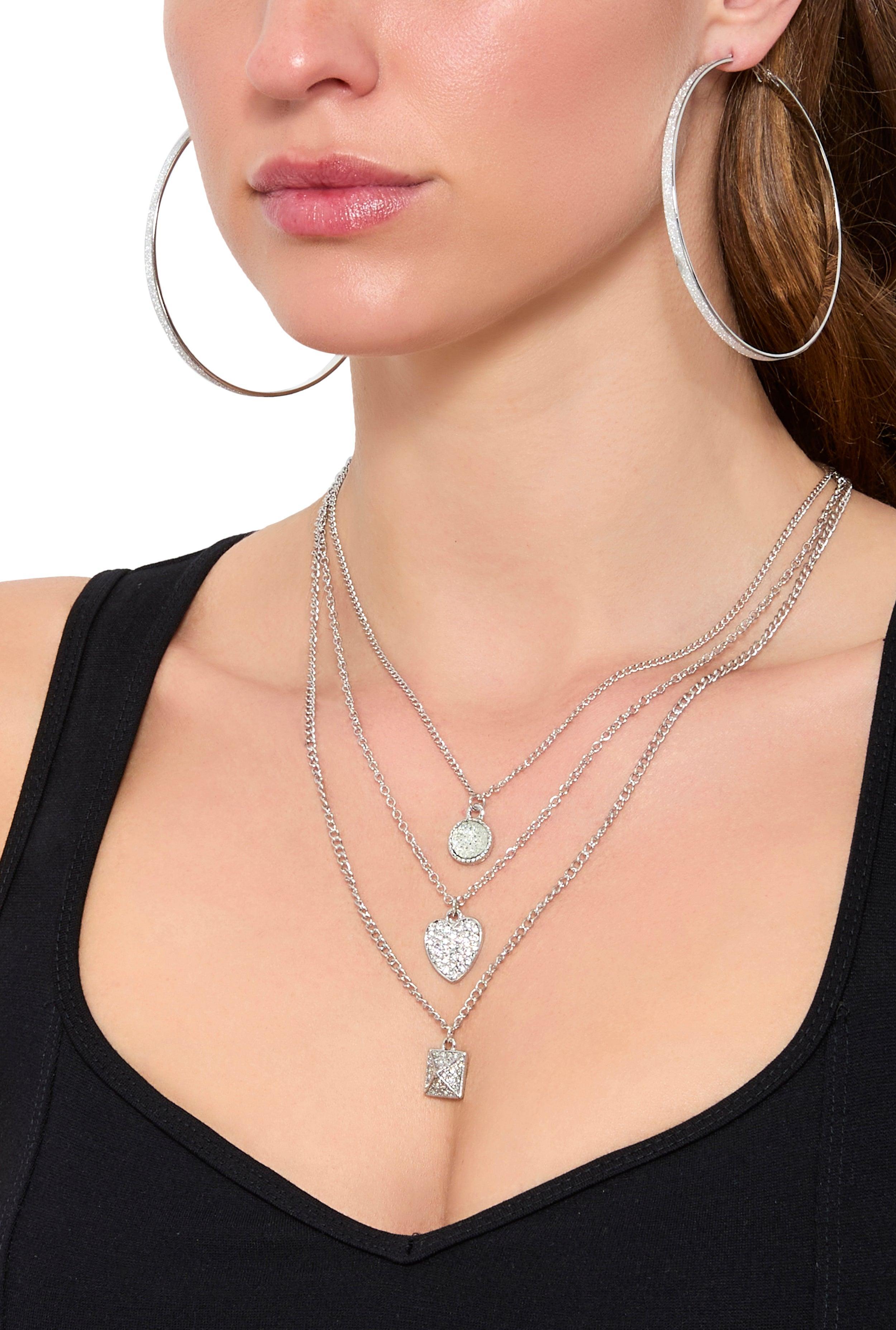 Cubic Zirconia Charm Layered Necklace and Earring Trio Female Product Image