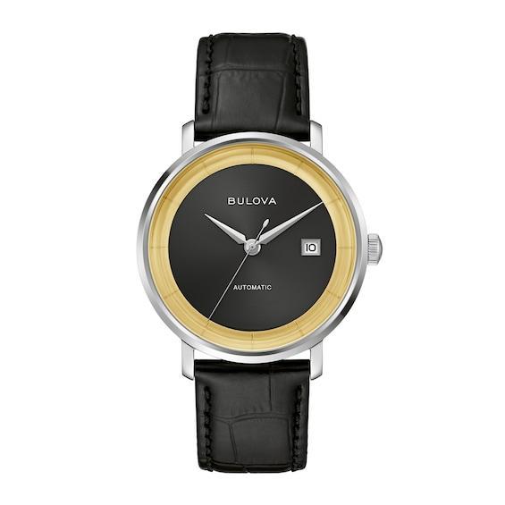 Men's Bulova Limited Edition Rat Pack Black Strap Watch with Gold-Tone and Black Dial (Model: 96B406) Product Image