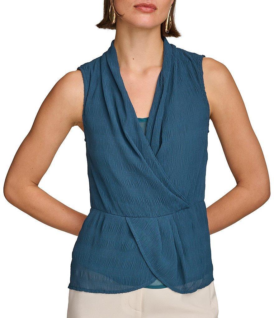 Donna Karan Surplice V Neckline Sleeveless Faux Wrap Top Product Image