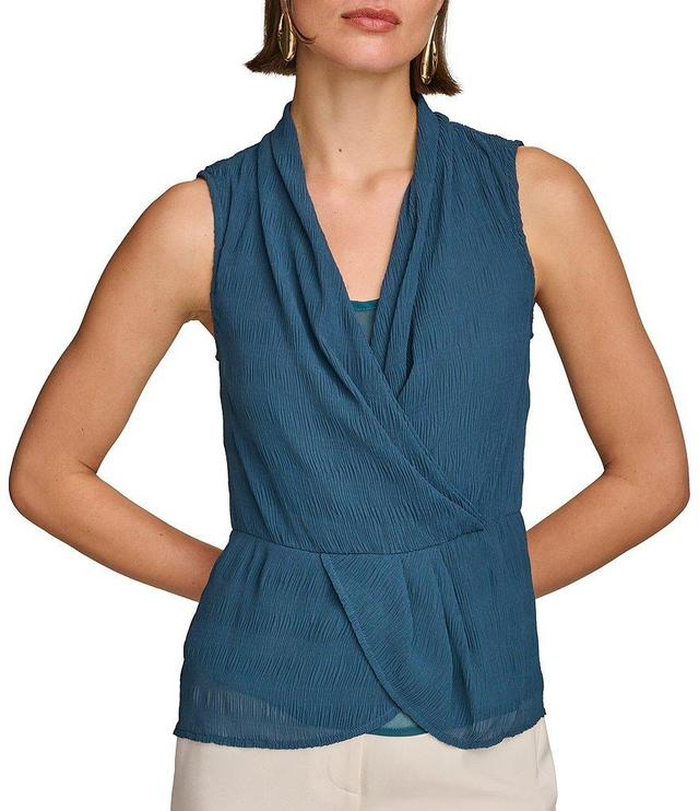 Donna Karan Surplice V Neckline Sleeveless Faux Wrap Top Product Image