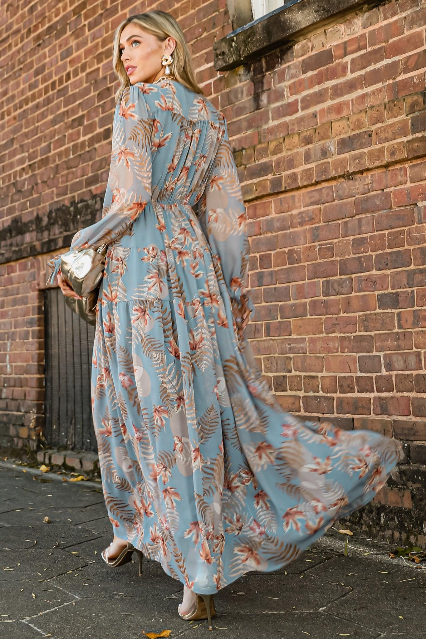 Enchanting Touch Sky Blue Print Maxi Dress Product Image