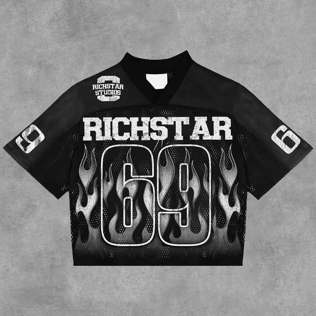 Vintage Rich Star No 69 Graphics Blokecore Blokette V-Neck T-Shirt Product Image