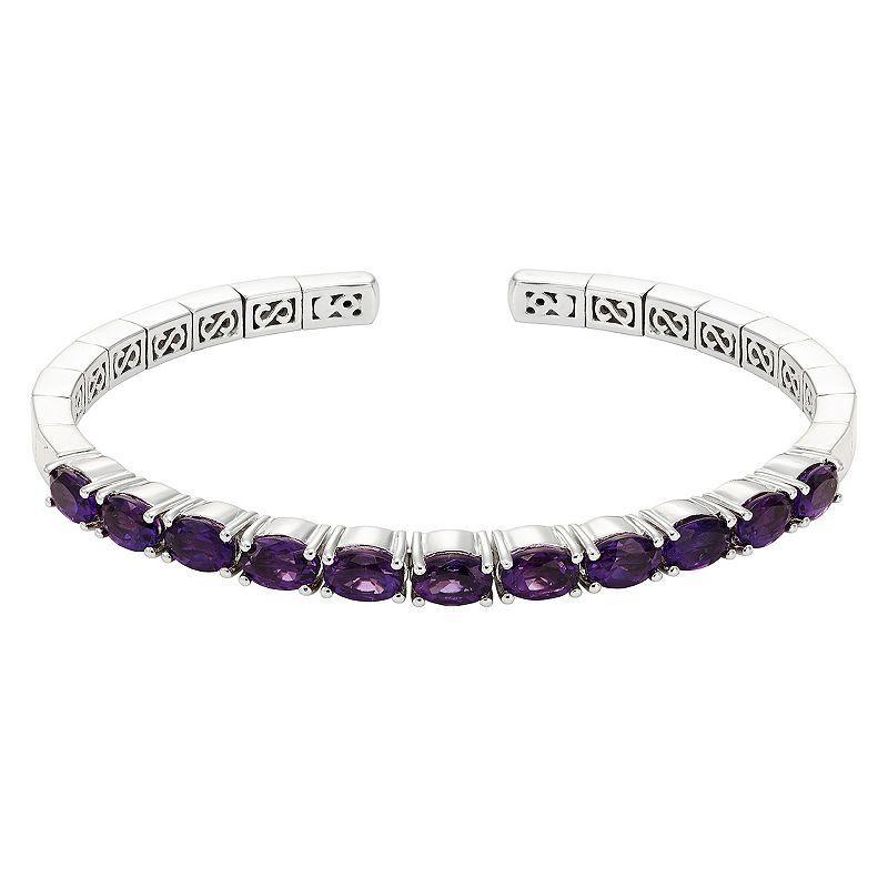 Sterling Silver Gemstone Flexible Cuff Bangle Bracelet, Womens Purple Product Image