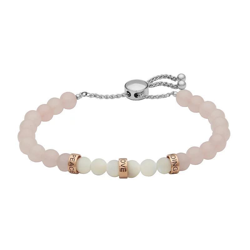 10k Rose Gold Over Silver Genuine Rose Quartz & Mother of Pearl Adjustable Bead Bracelet, Womens Pink Tone Product Image