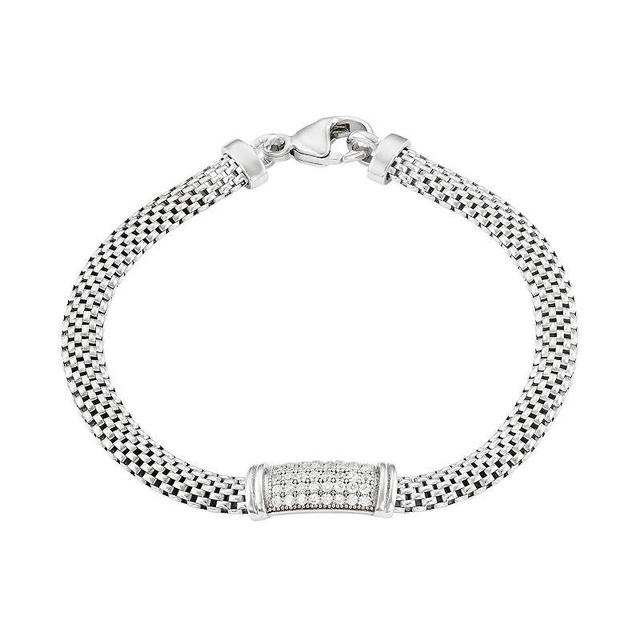 Cubic Zirconia Sterling Silver Mesh Bracelet, Womens White Product Image