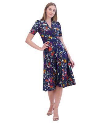 Petite Floral-Print Twist-Front Midi Dress Product Image