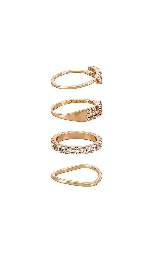 Ettika Crystal Embellished Ring Set in Metallic Gold. Product Image