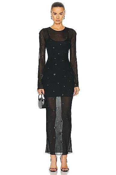 Alexander Wang Long Sleeve Sheer Rib Dress Black. (also in ). Product Image