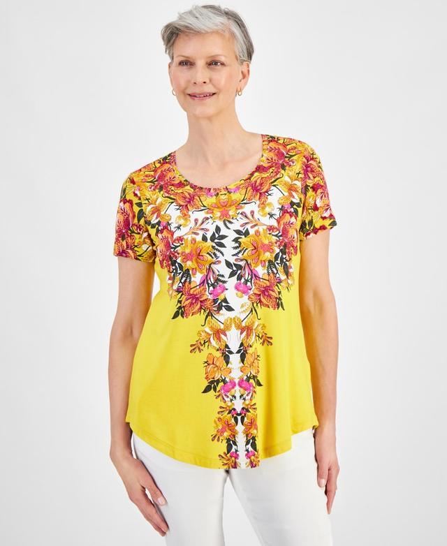 Jm Collection Womens Scoop-Neck Short-Sleeve Printed Knit Top, Created for Macys Product Image