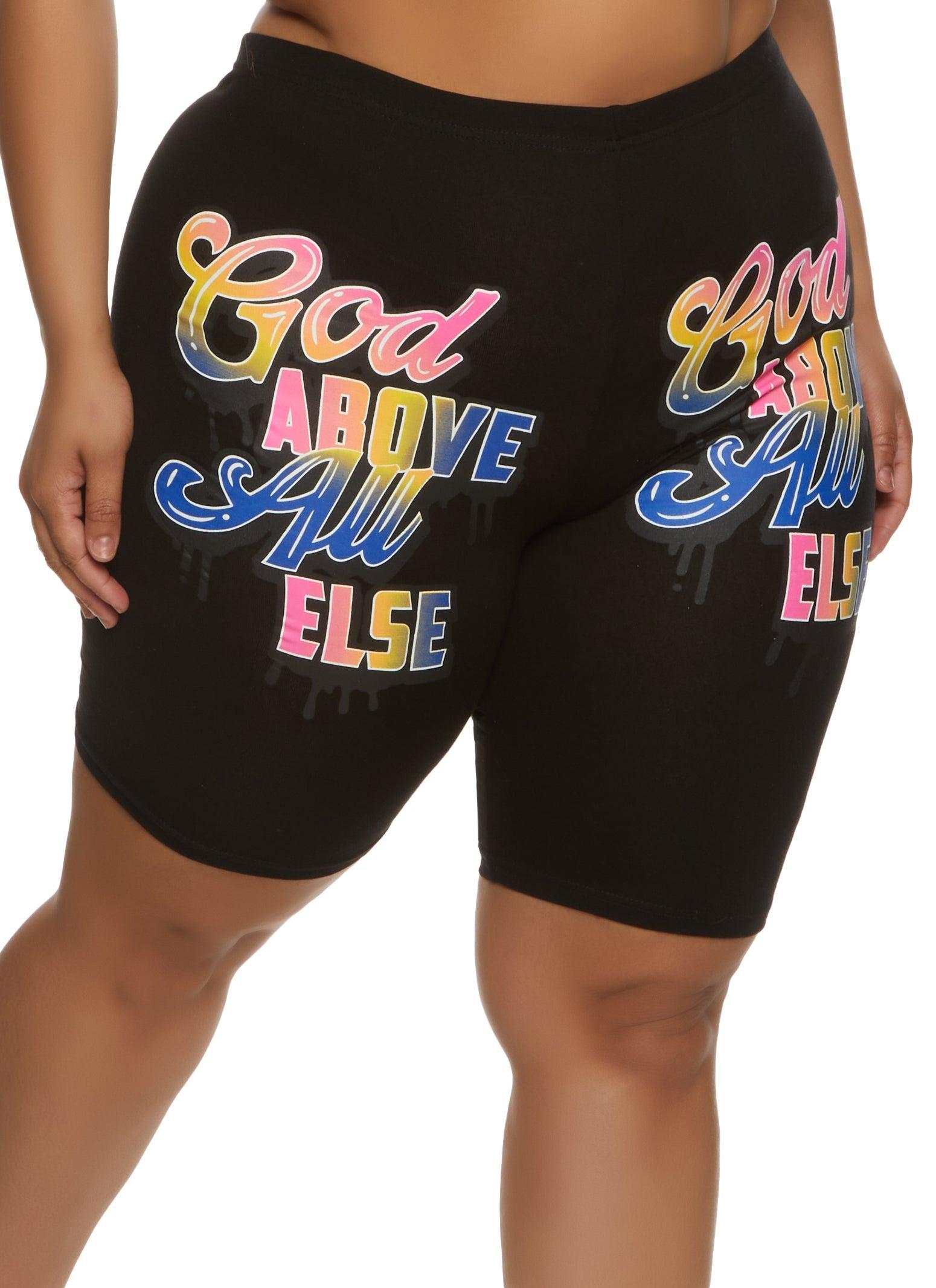 Womens Plus Size God Above All Else Graphic Biker Shorts Product Image