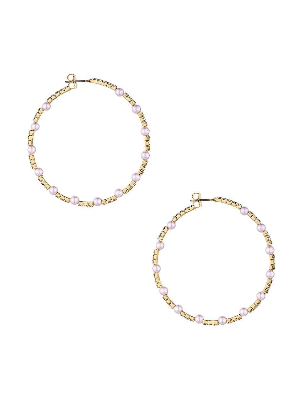 Ettika Crystal & Imitation Pearl Hoop Earrings Product Image