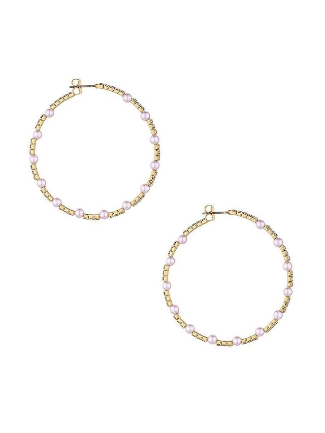 Ettika Crystal & Imitation Pearl Hoop Earrings Product Image