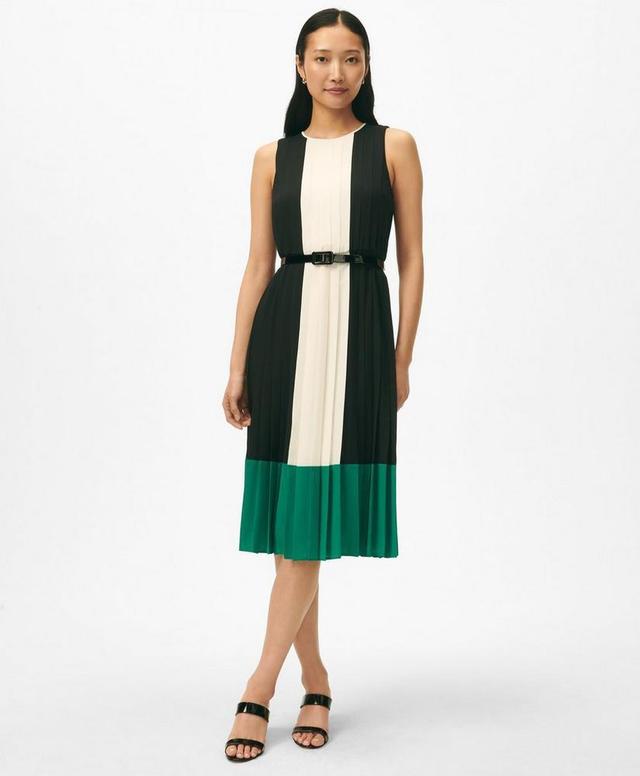 Colorblock Pleated Belted Dress in Crepe Product Image