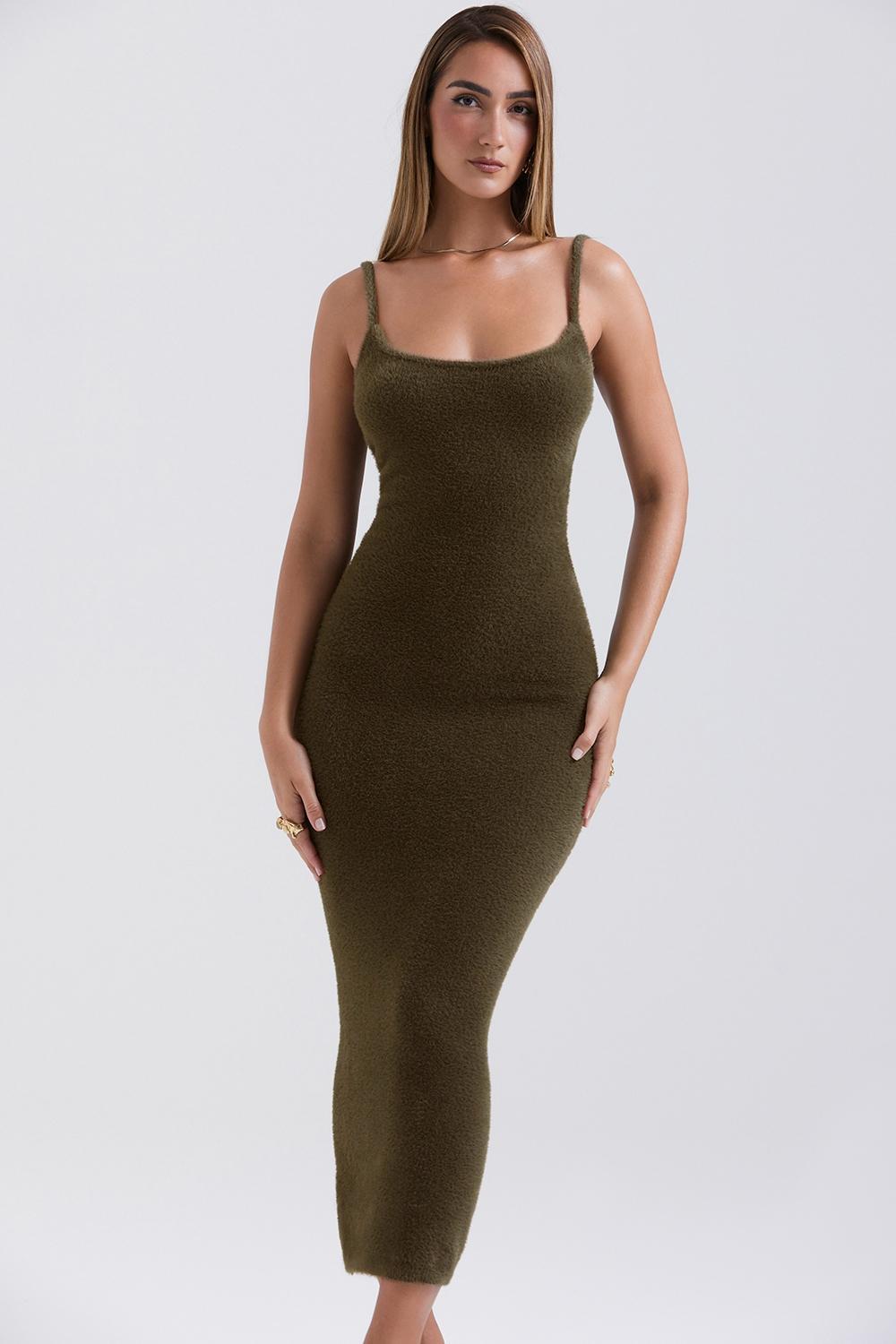 Fayette Khaki Soft Fluffy Knit Maxi Dress Product Image