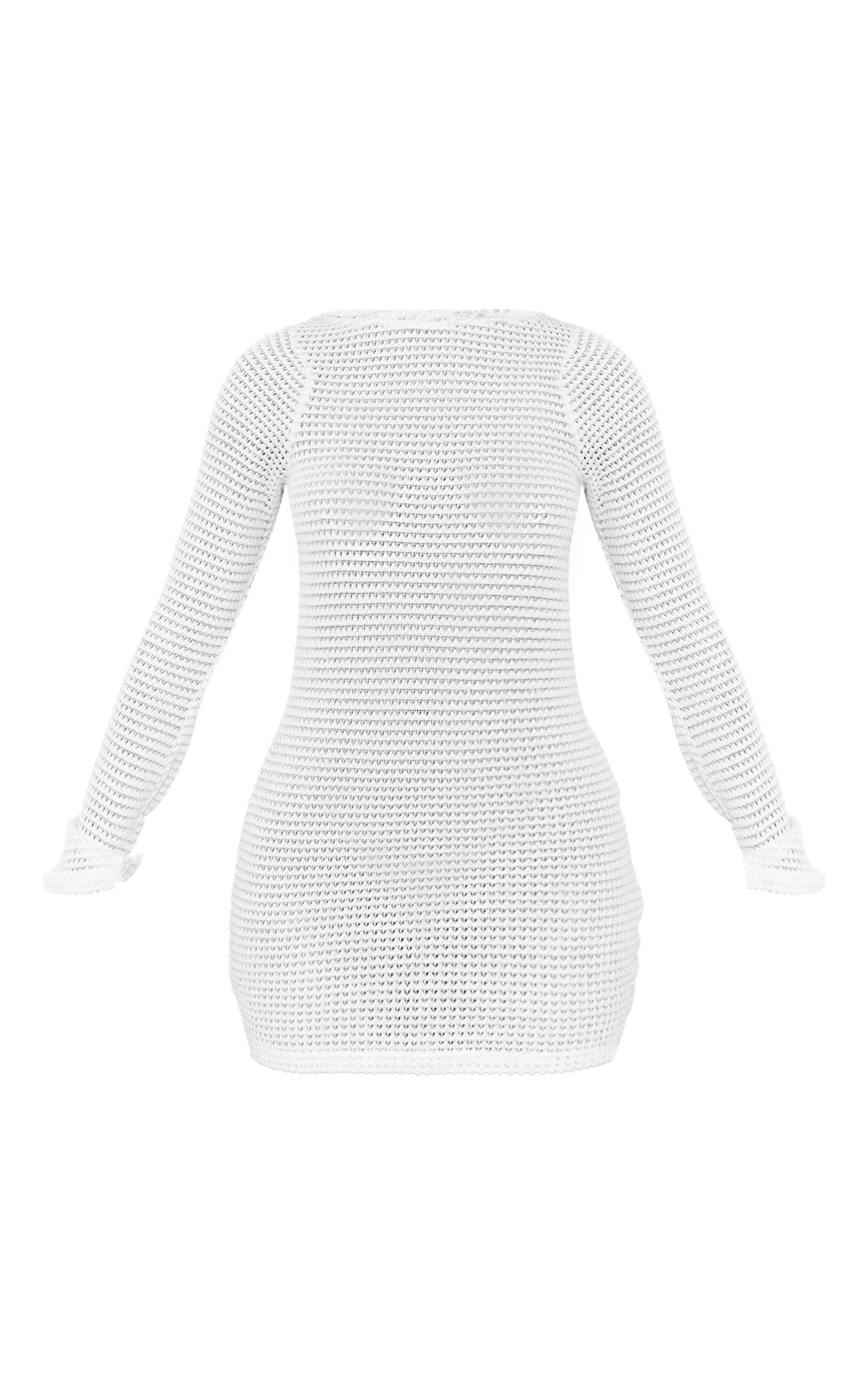 Petite White Textured Long Sleeve Open Back Mini Dress Product Image