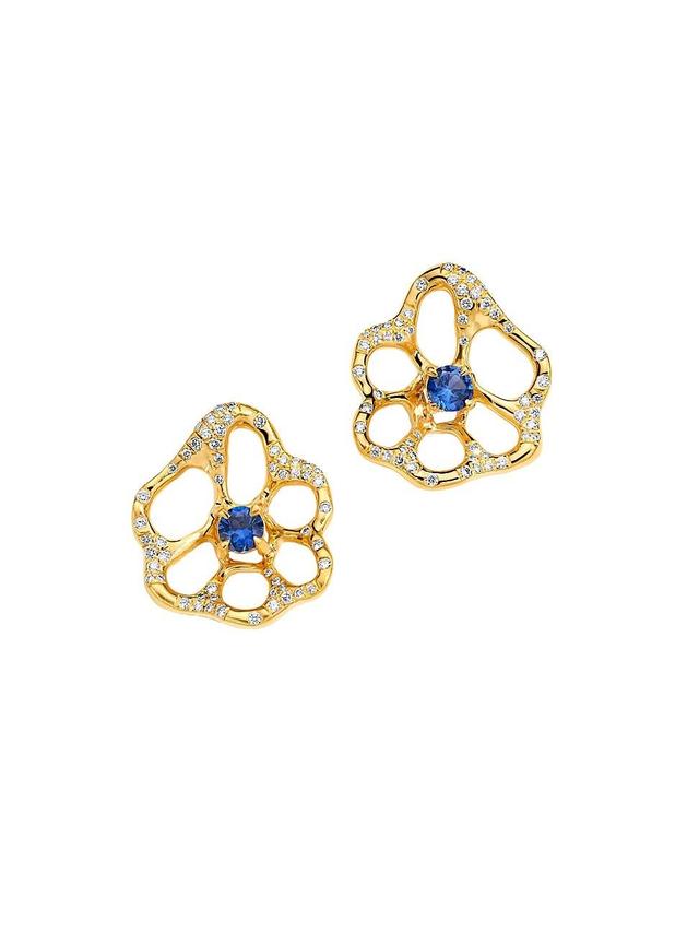 Womens Stardust Drizzle Flora Medium 18K Yellow Gold, Blue Sapphire & 0.40 TCW Diamond Stud Earrings Product Image