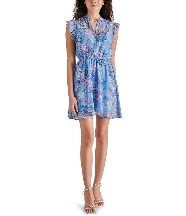 Steve Madden Alle Floral Print Split V Neck Sleeveless Mini Dress Product Image