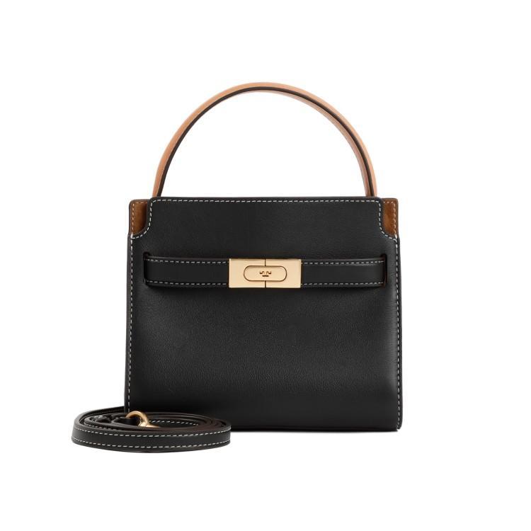 TORY BURCH Lee Radziwill Petite Calf Leather Double Bag In Black Product Image