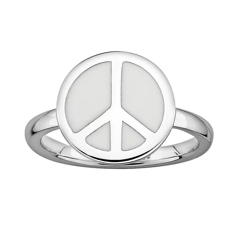 Stacks & Stones Sterling Silver White Enamel Peace Sign Stack Ring, Womens Product Image