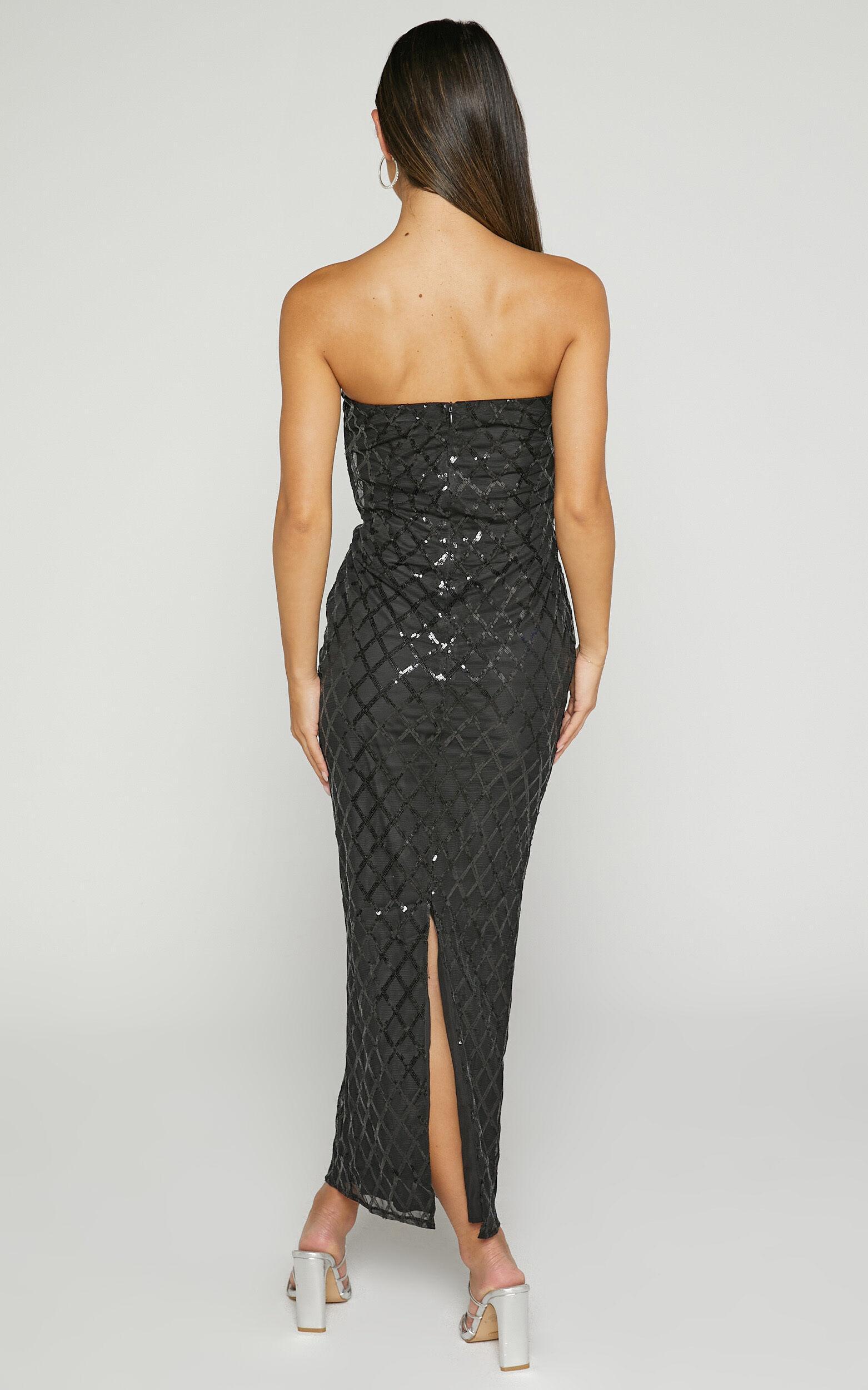 Izzy Midi Dress - Strapless Sequin Midi Dress in Black Product Image