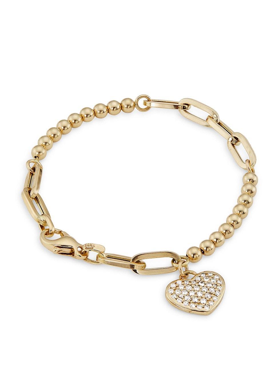 Womens 14K Yellow Gold & 0.5 TCW Diamond Heart Bracelet Product Image