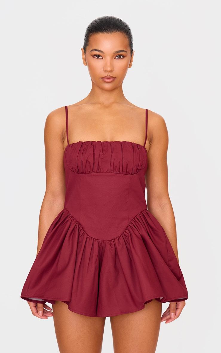 Burgundy Woven Dipped Waist Strappy Romper product image