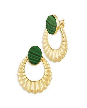 Bloomingdale's Malachite Hoop Earrings in 14K Yellow Gold - 100% Exclusive - Female Product Image