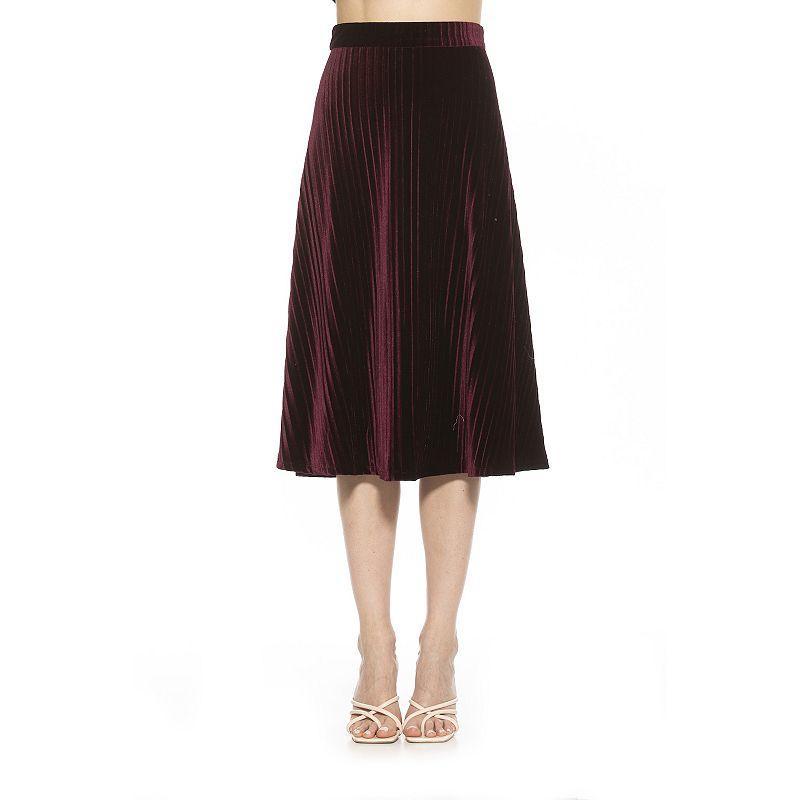 Womens ALEXIA ADMOR Alaina Pleated Velvet Midi Skirt Green Product Image