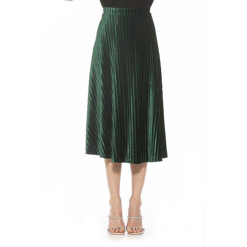 Womens ALEXIA ADMOR Alaina Pleated Velvet Midi Skirt Green Product Image