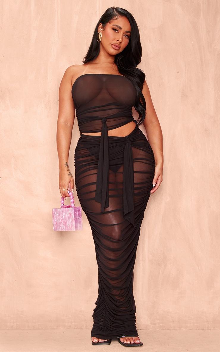 Shape Black Mesh Ruched Cut Out Maxi Dress Product Image