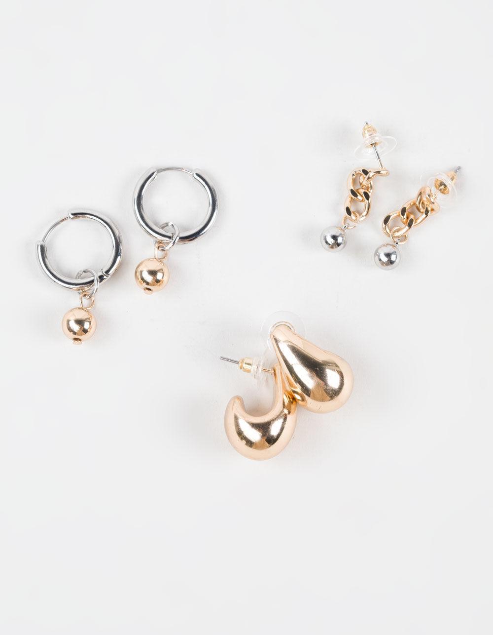 FULL TILT 3 Pack Chunky/Mixed Metal Hoop Earrings Product Image