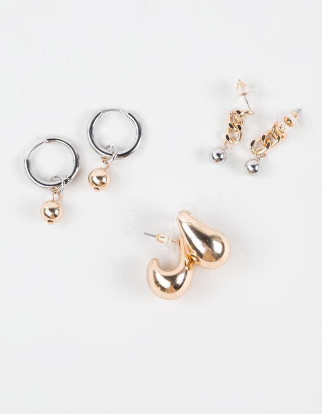 FULL TILT 3 Pack Chunky/Mixed Metal Hoop Earrings Product Image