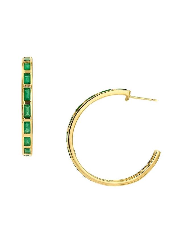 Womens 14K Yellow Gold & Emerald Hoop Earrings - Emerald - Emerald Product Image