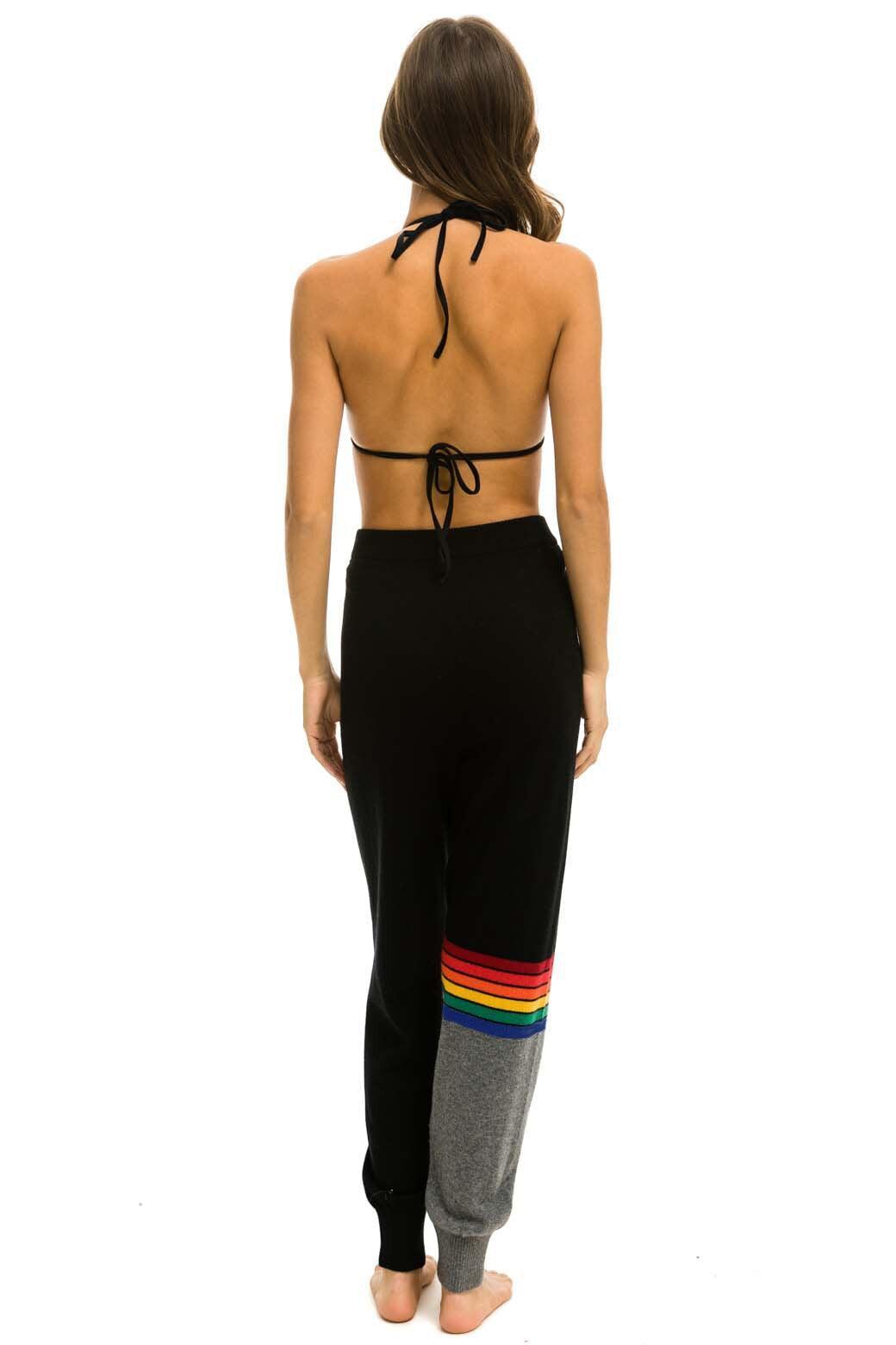 RAINBOW STRIPE CASHMERE LIGHT SWEATER PANT	- BLACK // CHARCOAL Female Product Image