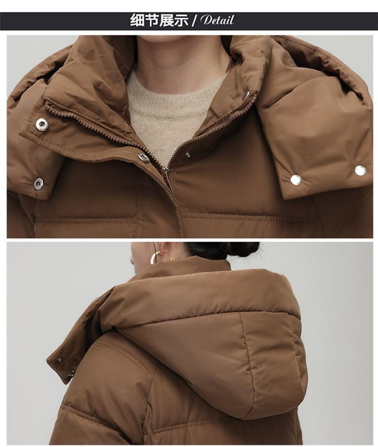 Hooded Plain Zip-Up Long Puffer Coat Product Image