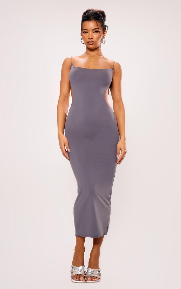 Charcoal Grey Cut Out Back Bodycon Midi Dress Product Image