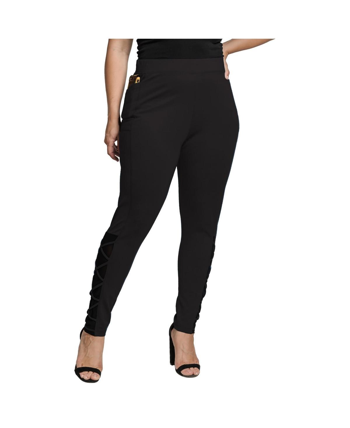 Womens Plus Size Interlaced Mesh Leggings With Side Pockets Product Image