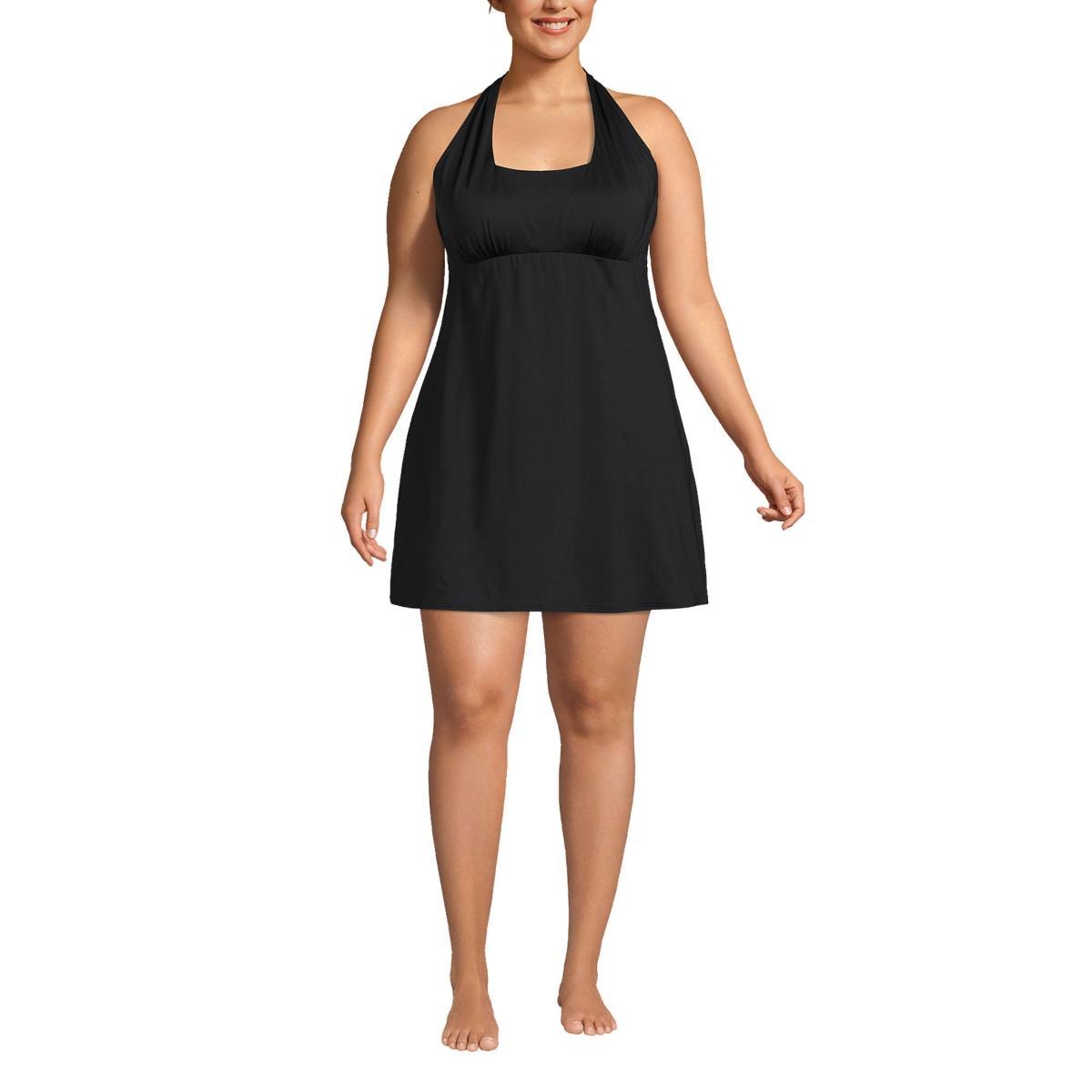 Women's Lands' End Chlorine Resistant Square Neck Halter Swim Dress, Size: Medium, Black Product Image