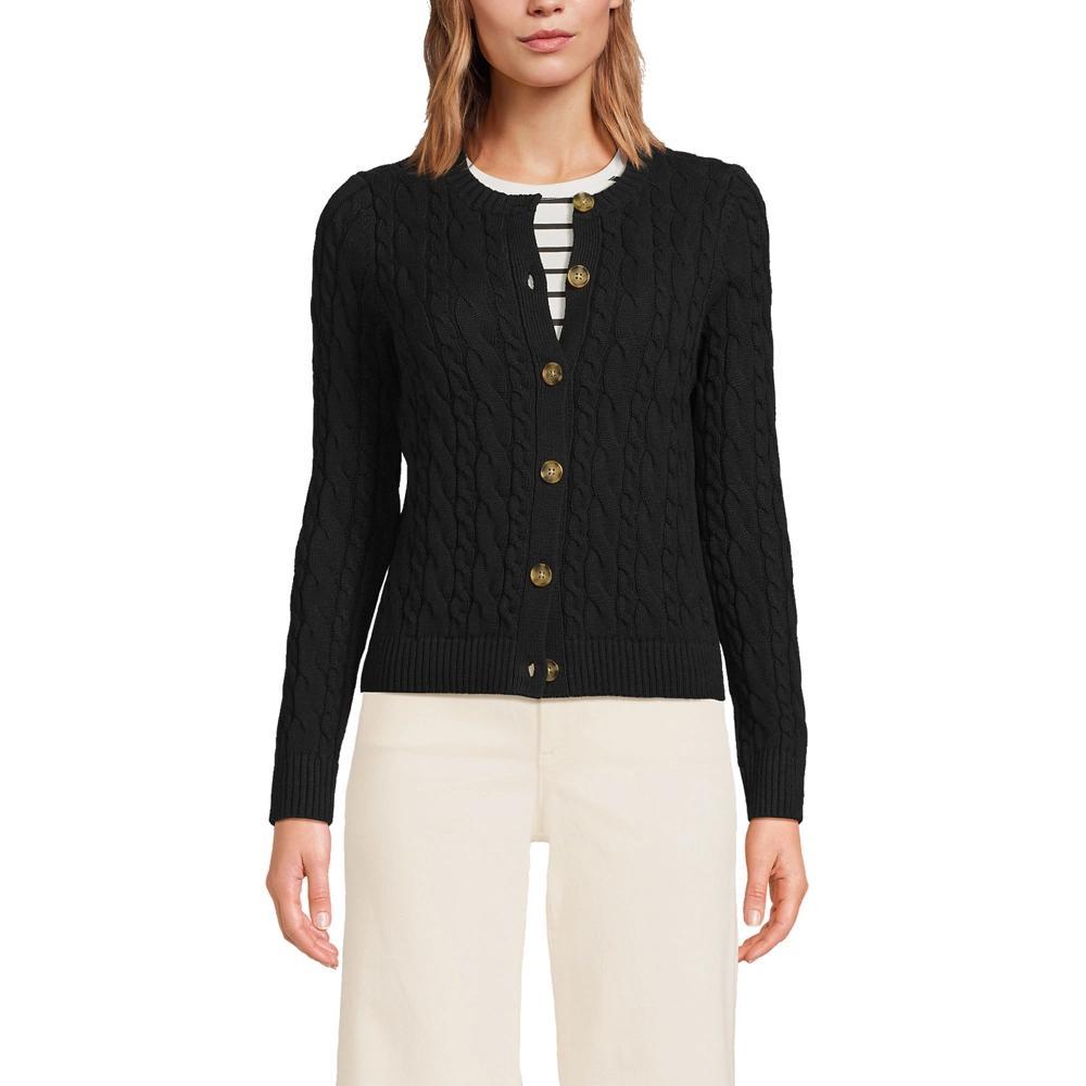 Lands' End Women's Petite Drifter Cable Cardigan Sweater - Large - Black Product Image