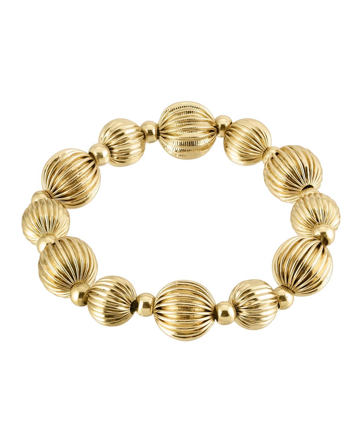 1928 Gold Tone Textured Beaded Stretch Bracelet, Womens Product Image